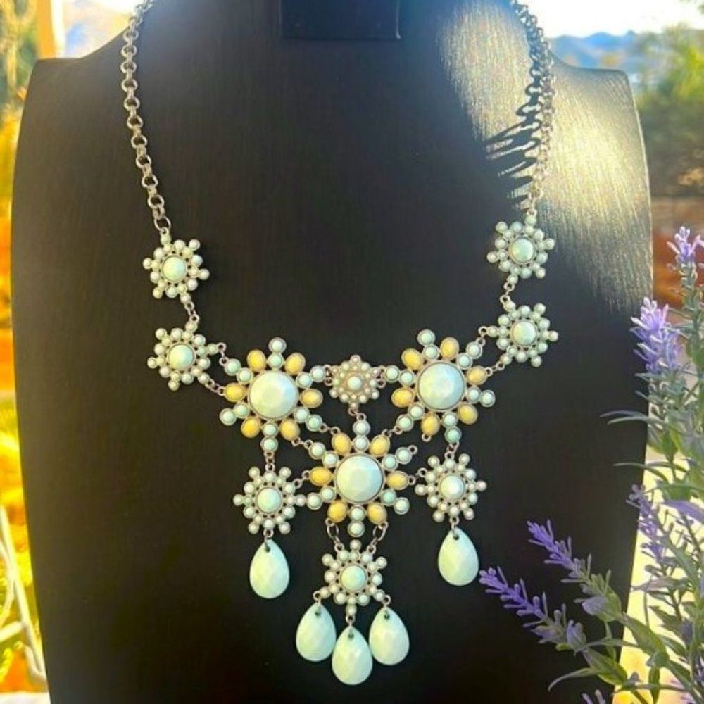 Vintage Y2K Aqua Floral Statement Necklace
